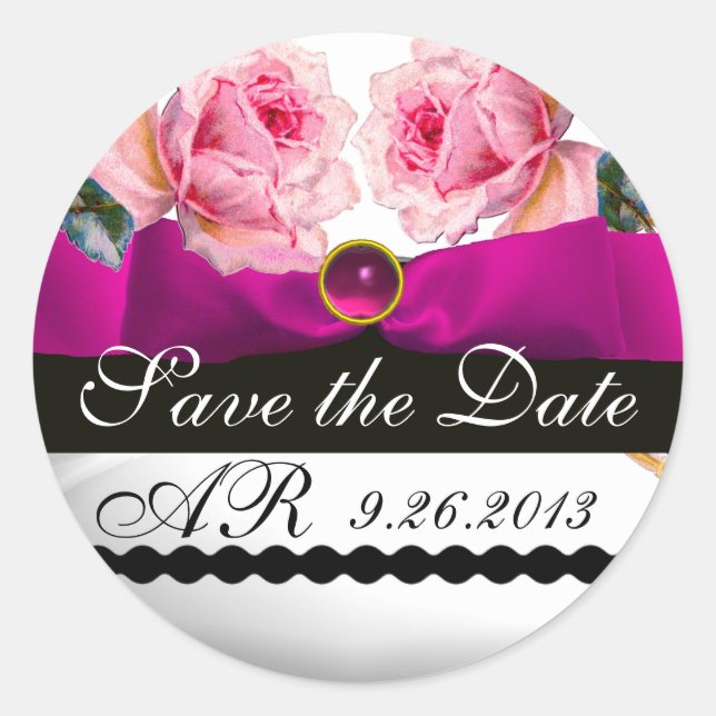 STICKER ROND ROSES ROSES ROSES ROSES ET MONOGRAMME DE FUCHSIA R (Devant)