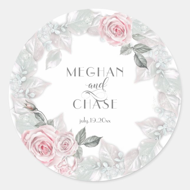 Sticker Rond Roses roses roses roses rose pâle BarefootBride™ (Devant)