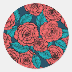 Sticker Rond Roses rouges