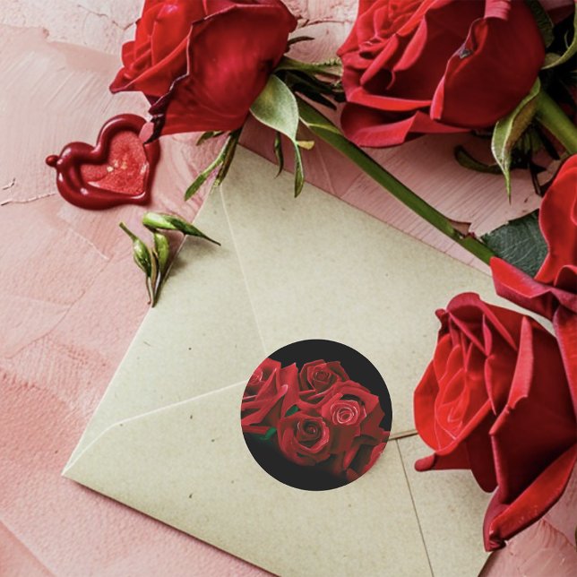 Sticker Rond Roses rouges Blanc Black Elegance Mariage intempor (Créateur téléchargé)