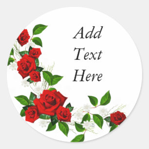 Sticker Rond Roses rouges fleurs blanches personnaliser