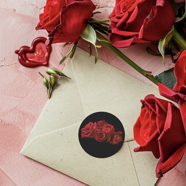 Sticker Rond Roses rouges Noir blanc (Créateur téléchargé)