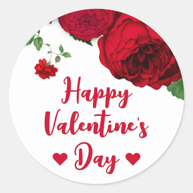 Sticker Rond Roses rouges romantiques à la Saint-Valentin blanc (Devant)