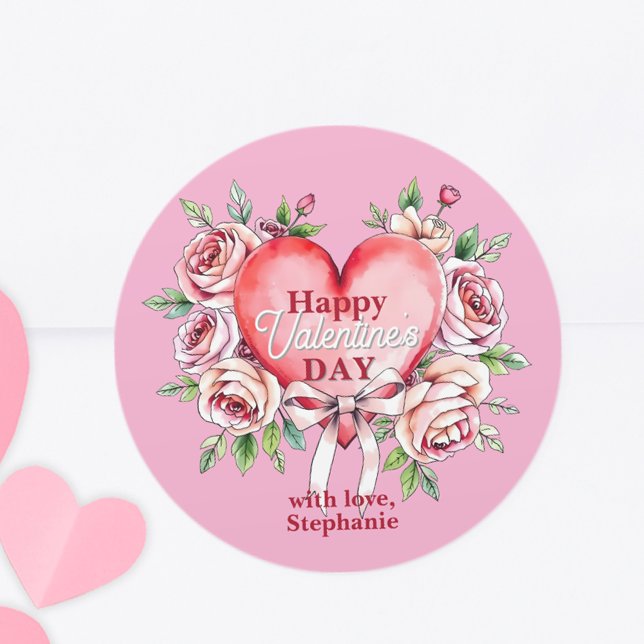Sticker Rond Roses rouges romantiques et coeur Saint-Valentin (Créateur téléchargé)