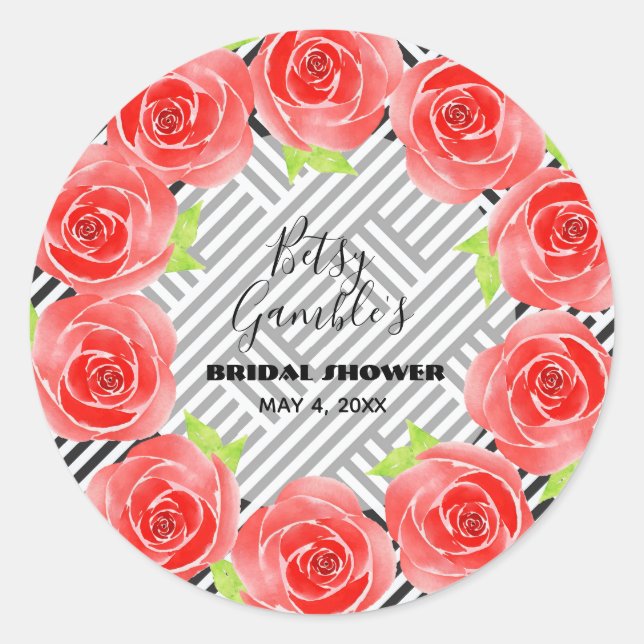 Sticker Rond Roses rouges sur Blancs noirs Derby Party (Devant)