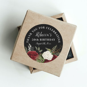 Sticker Rond Roses rouges sur Noir 50e anniversaire Merci Favor