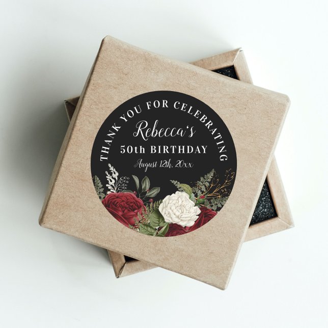 Sticker Rond Roses rouges sur Noir 50e anniversaire Merci Favor (Créateur téléchargé)