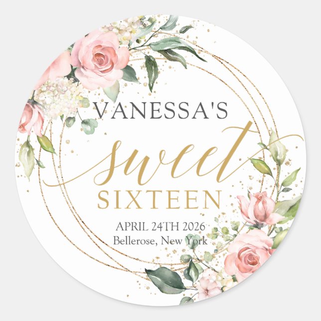 Sticker Rond Roses rousses rose rousse eucalyptus sweet sixteen (Devant)