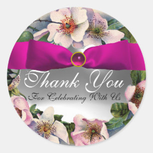 Sticker Rond Roses SAUVAGES AVEC RIBBON ROSE, Merci