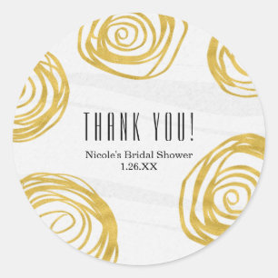 Sticker Rond Roses tourbillonnantes blanches et dorées, cadeau