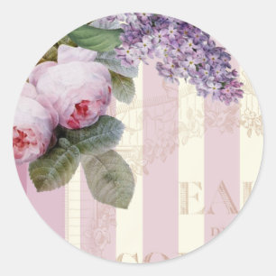 Sticker Rond Roses vintages et Lilac