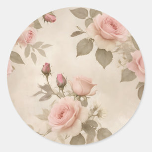 Sticker Rond Roses vintages et marguerites sur Arrière - plan b