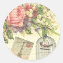 Roses vintages et oiseaux en cage