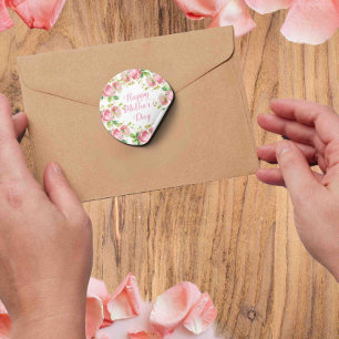 Sticker Rond Roses vintages peints en rose - Bonne fête des mèr