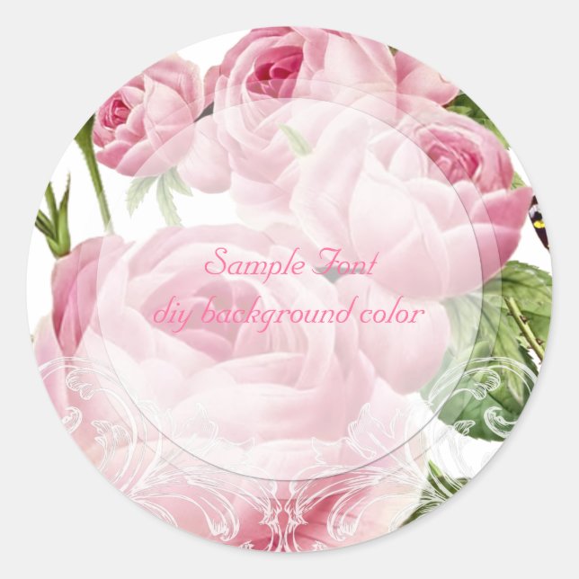 Sticker Rond Roses vintages rose PixDezine (Devant)