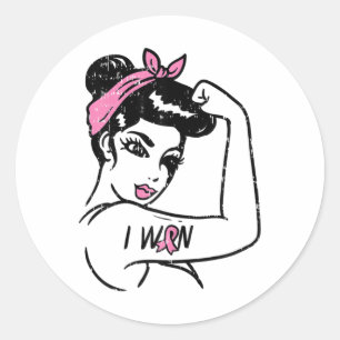 Sticker Rond Rosie Riveter J'Ai Gagné Sensibilisation Cancer Du