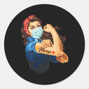 Sticker Rond Rosie The Riveter - Infirmière