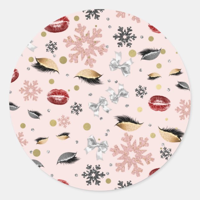 Sticker Rond Rosy Rose fille maquillage beauté Noël de Noël (Devant)