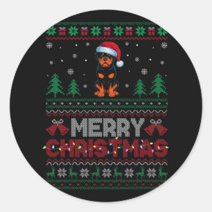 Sticker Rond Rottweiler Amoureux de les chiens Santa Hat Christ