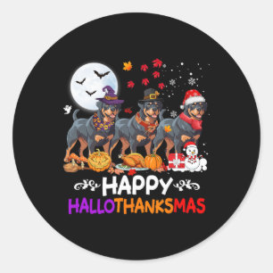 Sticker Rond Rottweiler Chien Noël Joyeux Hallothankmas Merci