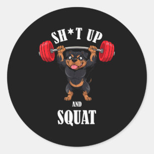 Sticker Rond Rottweiler drôle de fitness Squating Workout Halté