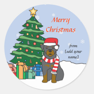Sticker Rond Rottweiler et sapin de Noël