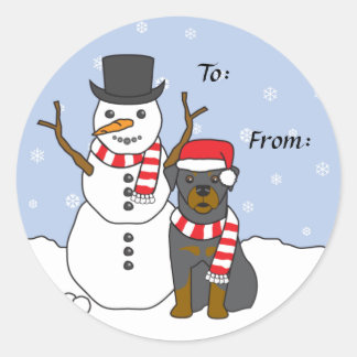 Sticker Rond Rottweiler et Snowman