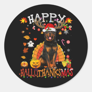 Sticker Rond Rotweiler Chien Halloween Chien de Noël Joyeux Hal