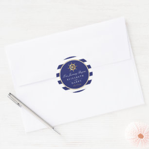Sticker Rond Roue d'or nautique vintage, Mariage de marine et d