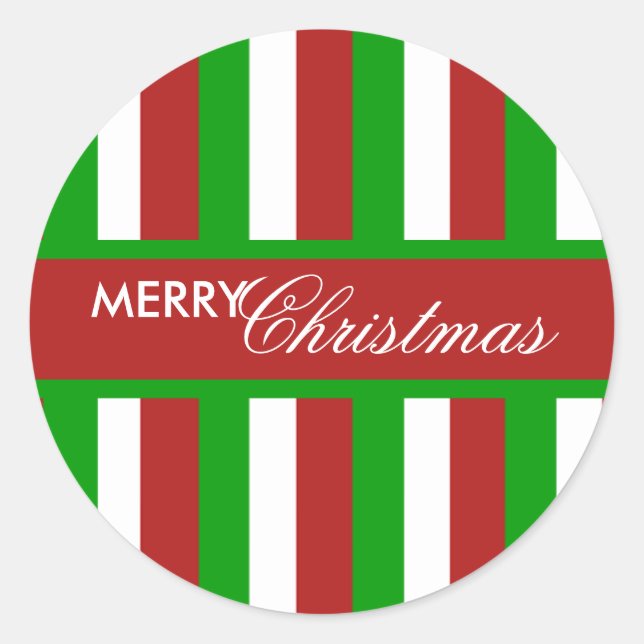 Sticker rond rouge à rayures de Noël (Devant)