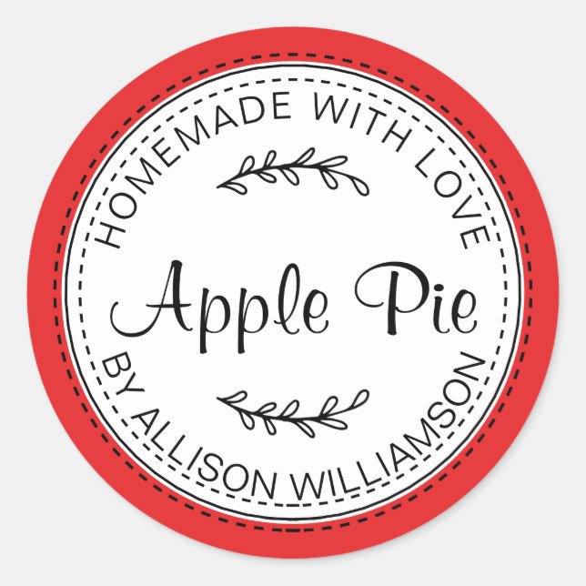 Sticker Rond Rouge à tarte à la pomme maison rustique (Devant)