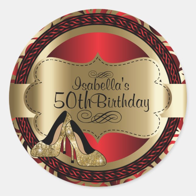 Sticker Rond Rouge Abstrait 00e Anniversaire Or talons hauts (Devant)