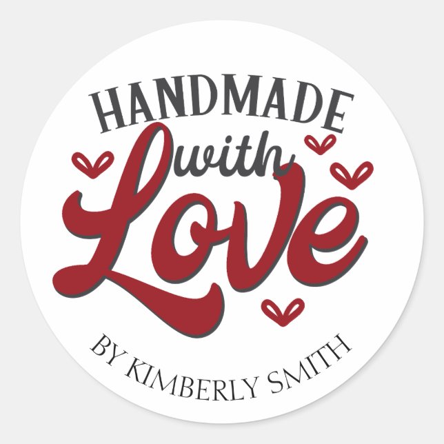 Sticker Rond Rouge artisanal avec artisanat d'amour (Devant)