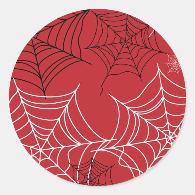 Sticker Rond Rouge avec toiles d'araignées noires et blanches H (Devant)