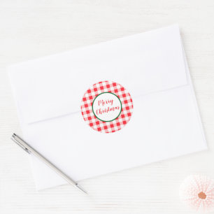Sticker Rond Rouge Blanc à Carreaux JOYEUX NOËL