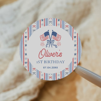 Sticker Rond Rouge, Blanc & Bleu 4 juillet 1er Anniversaire