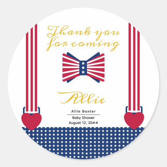 Sticker Rond Rouge Blanc & Bleu 4 juillet Baby shower (Devant)