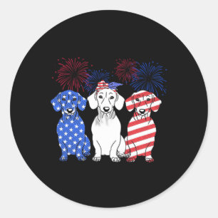 Sticker Rond Rouge Blanc Bleu Dachshund Chien Usa Drapeau Feu d
