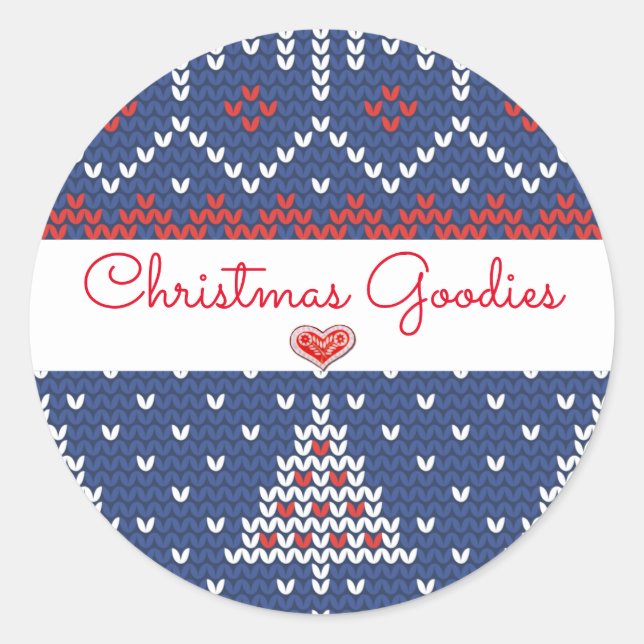 Sticker Rond Rouge Blanc Bleu Godes de Noël (Devant)