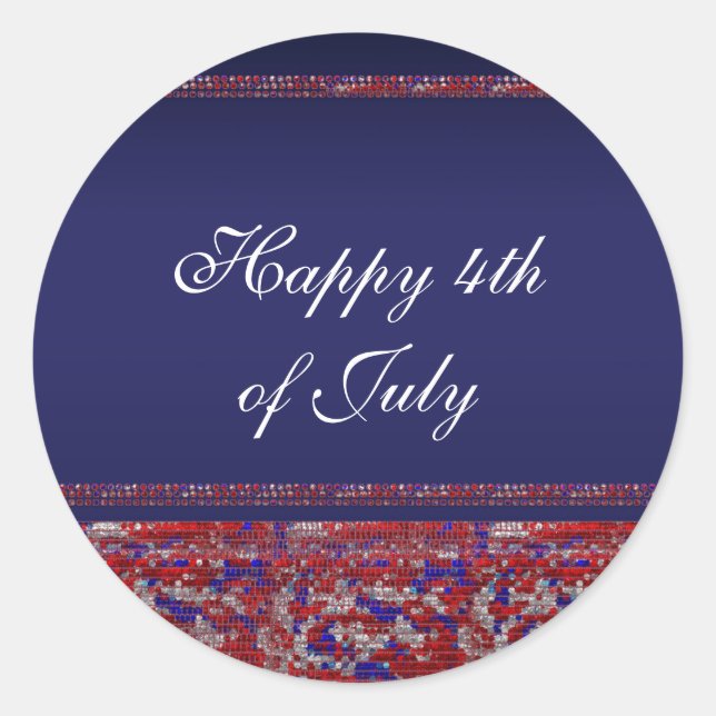 Sticker Rond Rouge Blanc & Bleu Séquins 4 juillet Fête (Devant)