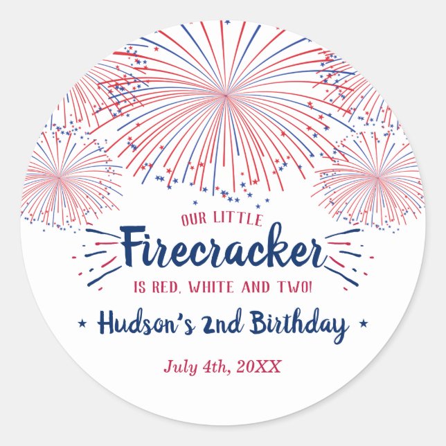 Sticker Rond Rouge, Blanc & Deux ! 4 juillet 2e anniversaire (Devant)