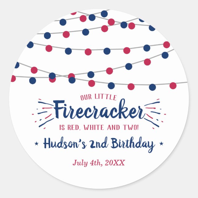 Sticker Rond Rouge, Blanc & Deux ! 4 juillet 2e anniversaire (Devant)
