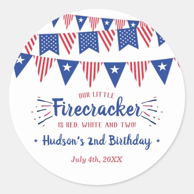 Sticker Rond Rouge, Blanc & Deux ! 4 juillet 2e anniversaire (Devant)