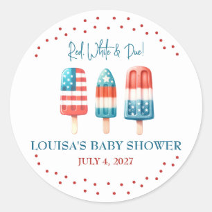 Sticker Rond Rouge, Blanc & Due ! Baby shower patriotique popul