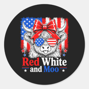 Sticker Rond Rouge Blanc Et Moo Highland Patriotique Fpirate Hé