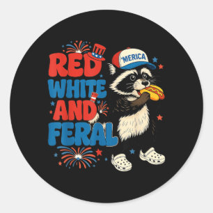 Sticker Rond Rouge Blanc Et Raton Laveur Sauvage Patriotique 4