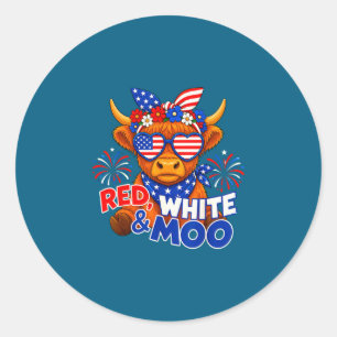 Sticker Rond Rouge blanc et vache écossaise patriotique drôle u