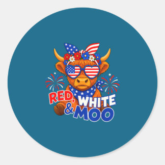 Sticker Rond Rouge blanc et vache écossaise patriotique drôle u