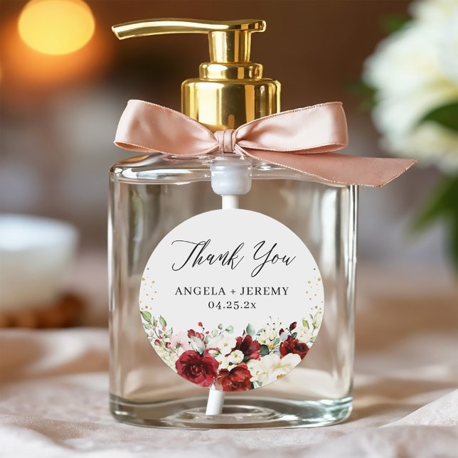 Sticker Rond Rouge Blanc Floral Or Confetti Mariage Merci (Créateur téléchargé)