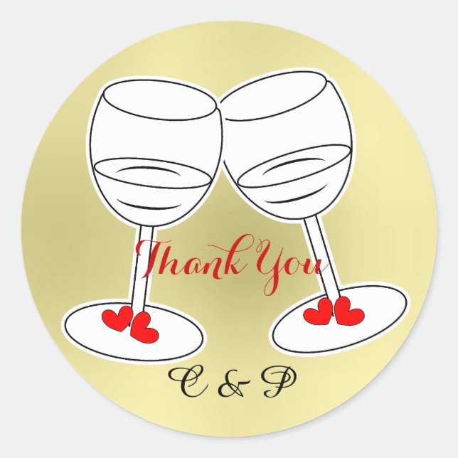 Sticker Rond Rouge Blanc & Gold Célébration Lunettes & Coeurs d (Devant)